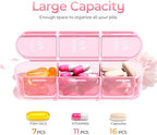 Daviky Pill Organizer 3X a Day, Weekly Pill Box 7 Day, Travel Pill Case with Large Containers, 3 Times Medcine Organizer for Vitamins, Medication, Supplements and Fish Oils (Pink)
