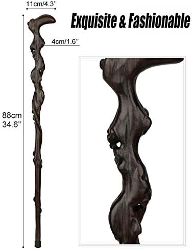 Bahu Wood Carved Crutch, Handmade Wooden Cane for Men and Women, Fashionable Comfortable Handle Walking Sticks, Retro Cane, Exquisite Carving Walking Canes as Gift (Brown1) (BH-1)