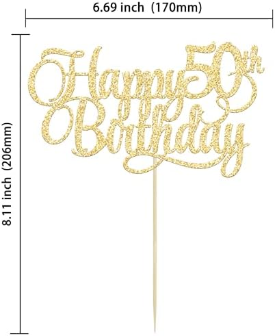 1 Pack Happy 50th Birthday Cake Topper Gold Glitter Number 50 Fifty Years Old Birthday Cake Pick Decoration For 50th Birthday Celebrating Anniversary Party Supplies