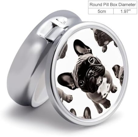 Medicine Box 3 Compartment Pill Box Cute Small Pill Box French Bulldog Printed Round Pill Box Multi Function Pill Box for Vitamins Fish Oil Supplements Pearls