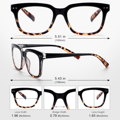 6 Pack Fashion Reading Glasses for Women Men Blue Light Blocking Oversized Square Readers with Spring Hinge