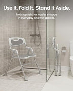 Folding Shower Chair for Inside Shower with Arms and Back, 400 LBS Foldable Bath Seat for Elderly Seniors & Disabled, Heavy Duty Portable Shower Stool with U-Shape Cutout & 6-Level Height (Gray)