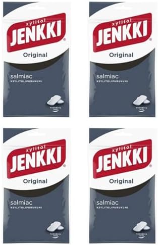 Cloetta Jenkki Xylitol Salmiac Chewing gum 4 Pack of 100g