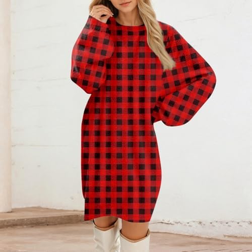 Womens Christmas Printed Round Neck Sweatshirt Dress Lightweight Casual Loose Dress Oversized Long Sleeve Dresses