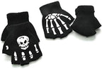 Toddler Kids Halloween Cosplay Skeleton Skull Half Finger Gloves Glow in The Dark Luminous Fingerless Winter Mittens Black+White