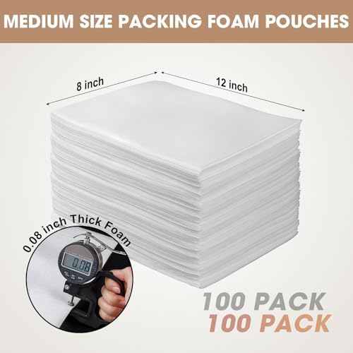 100 Pack Foam Pouches 8x12 Inch, cushion foam pouh Protecting for Packing, Foam Packing pouches Protecting mug, Cup, Glasses, China, and Dishes, Dishes Packing supplies for Moving, Storage, Moving