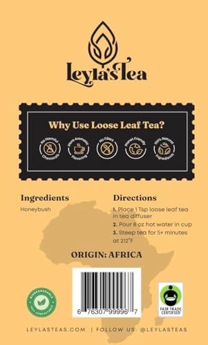 Organic Honeybush South African Herbal Tea Rooibos Loose Leaf Tea 4 OZ | Eco-Conscious Biodegradable Kraft Bag | by Leyla's Tea