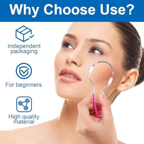 2pcs Manual Facial Hair Remover, Stainless Steel Face Spring Epilator with Handle, Facial Threading Hair Remover Tool for Women Home, Travel - Blue, Pink (Bead Style)