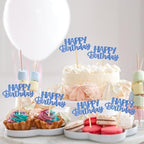 24 Pcs Glitter Happy Birthday Cupcake Toppers - Blue Celebrating Cake Picks for Baby Shower Kids Party Decoration Supplies