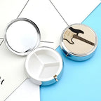 Electric Guitar Pill Box 3 Compartment Round Metal Pill Organizer Portable Mini Travel Medicine Case with Mirror Cute Medicine Container Holder for Pocket Purse