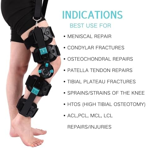 Hinged Rom Knee Brace, Adjustable Post Op Knee Immobilizer for Recovery Stabilization, ACL, MCL and PCL Injury, Medical Orthopedic Support Stabilizer After Surgery for Left and Right Leg