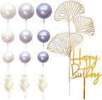 Gyufise 57Pcs Purple Balls Cake Topper Boho Grass Cake topper Pearl Balls Acrylic Happy Birthday Cake Decorations for Wedding Baby Shower Birthday Boho Themed Party Supplies Pearl Purple