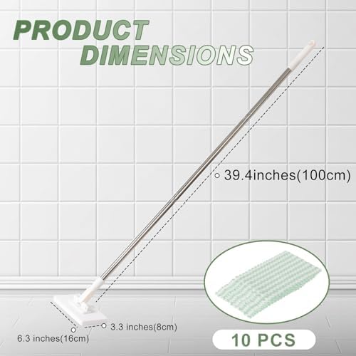 Snap Grip Mini Mop,Cloth Changing Mini Mop,Zero Touch MiniMop,Automatic Hands Free Push Pull Handle,Disposable Dust Mop with 10 Reusable Cloths for Wall Bathroom Toilet Corners Cleaning