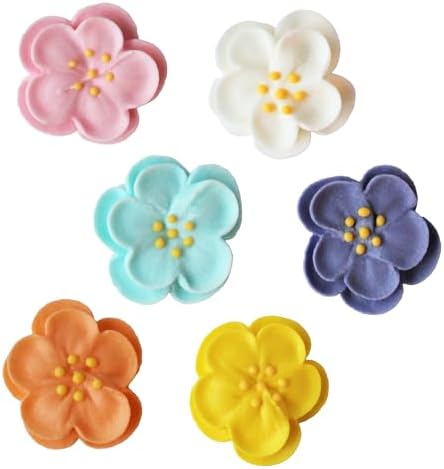 Edible Cupcake Decorations, Dainty Bess Primrose Edible Sugar Flowers, Royal Icing Flower Decorations for Cake Toppers and Cupcake Toppers, by Global Sugar Art, 24 Count