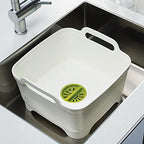 Joseph Joseph Wash & Drain Kitchen Dish Tub Wash Basin with Handles and Draining Plug, 9 liters/2.3 Gallons, White/Green