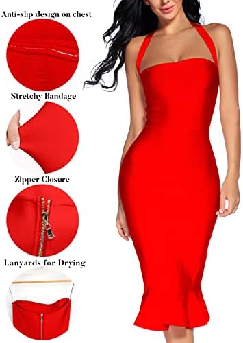 houstil Women's V Neck Halter Fishtail Bandage Bodycon Dress Party
