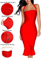houstil Women's V Neck Halter Fishtail Bandage Bodycon Dress Party
