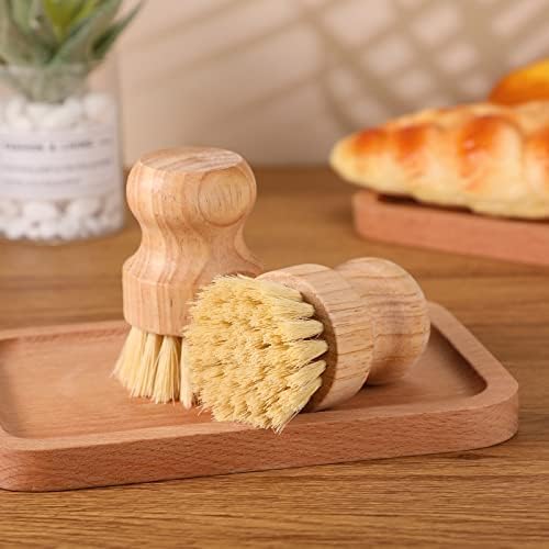 Nuenen 6 Packs Bamboo Dish Scrub Brushes Wooden Scrubbers Set Kitchen Dishwashing Scrubber with Natural Sisal Bristles for Iron Pot Pan Sink(Sisal)