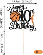 Rsstarxi 1 Pack Happy 10th Birthday Cake Topper Black Glitter Basketball Sports Cake Pick Cheers to 10 Years Cake Decorations for Basketball Theme Birthday Party Supplies