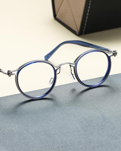 Round Blue Acetate Frame Anti-Blue Light Glasses Retro Fashion Reading Glasses Relieve Eye Fatigue Glasses-FT823444