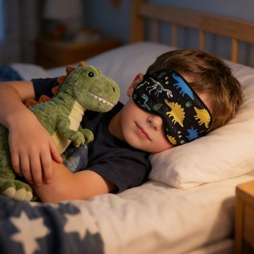 Cute Dinosaur Sleeping Eye Mask - Cool Dinosaur Eyes Mask with Adjustable Strap, Soft Lightweight Cartoon Animal Eye Cover for Night Sleep Travel Airplane Home Sleepover Party Gift Supplies
