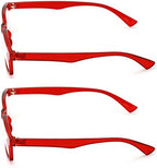 2 Pairs Casual Rectangular Reading Glasses - Stylish Simple Readers Magnification Transparent Blue Red Clear