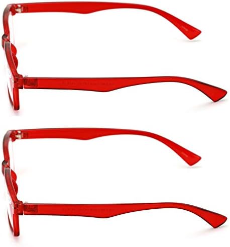 2 Pairs Casual Rectangular Reading Glasses - Stylish Simple Readers Magnification Transparent Blue Red Clear