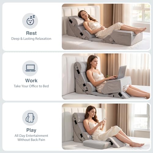 9PCS Orthopedic Bed Wedge Pillow Set for After Surgery Recovery, Body Positioners for Back and Leg Pain Relief, Adjustable Memory Foam Comfort for Sitting up in Bed, Ideal for Adult Acid Reflux & GERD