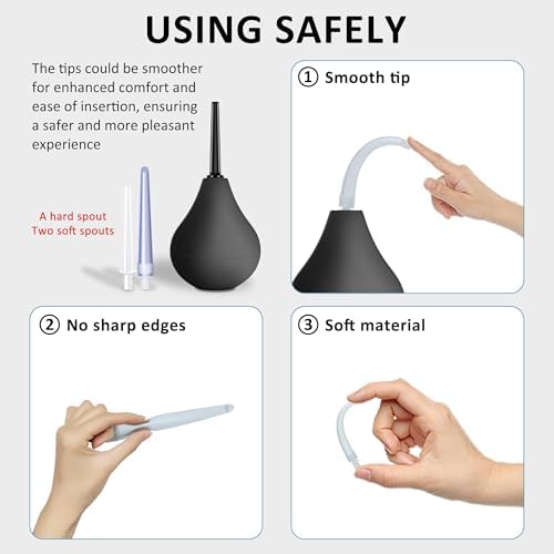 Douches for Men Anal Douche Kit - Enema Bulb,Enema Douche with 3 Nozzle,Reusable Anal Cleaner Enema Bulb for Cleansing,Enima Cleanse for Men Women,224ml(Black