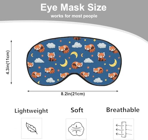 Red Panda Silk Sleep Mask Stars Moon Cloud Night Blue Sleeping Soft Eye Shade Cover for Men Women Boy Girl Airplane Travel with Elastic Strap