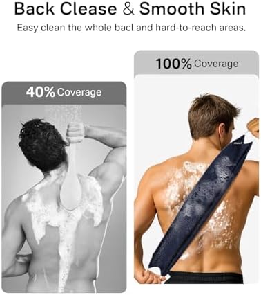 Yiclick Exfoliating Washcloth Towel with Handle, Back Scrubber for Shower, Exfoliating Body Scrubber Exfoliator, Japanese Wash Cloth for Body Scrub, Bath Sponge Loofah Luffa Washer Exfoliator