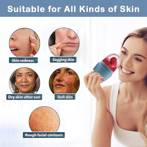 XHJRI Ice Face Roller Massager,Ice Cube Roller for Face, Eyes and Neck Naturally Conditioning and Skin Care,De-Puff Eye Bags,Reduce Migraine Pain,Reusable Massage Silicone Ice Mold (New Blue)