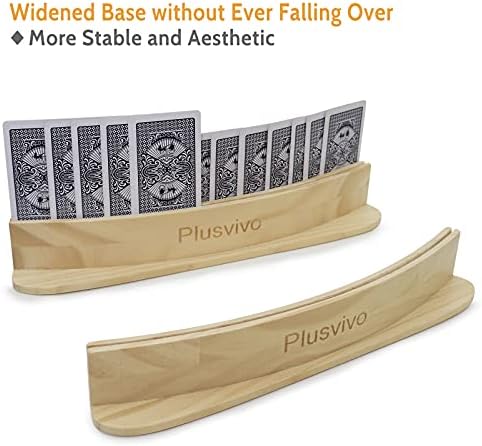 plusvivo Set of 4 Curved Playing Cards Holders for Seniors Adults - Soild Wood Cards Holders for Playing Cards 13 x 1.9 x 2.4 Inch for Bridge Canasta Strategy Foot and Hand