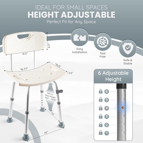 Dr. Kay's Adjustable Height Shower Chair Seat for Inside Shower, 350 lbs Heavy Duty Bathroom Stool for Bathtub, Safety Bath Bench with Backrest for Elderly and Disabled