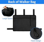 Walker Bag Basket with Cup Holder for Folding Walker Accessories for Seniors Elderly, Handicap, Foldable & Water Resistant Walker Storage Bags with Big Capacity - Black