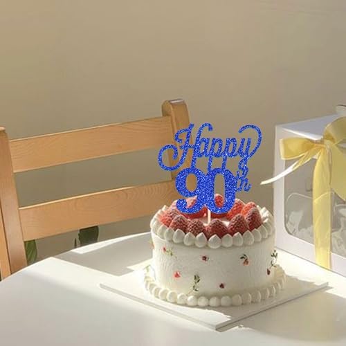 1 Pack Happy 90th Cake Topper Black Glitter Number 90 Ninty Birthday Cake Pick Decorations for Cheers to 90 Years Old 90th Birthday Wedding Anniversary Party Supplies Blue