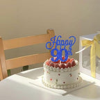 1 Pack Happy 90th Cake Topper Black Glitter Number 90 Ninty Birthday Cake Pick Decorations for Cheers to 90 Years Old 90th Birthday Wedding Anniversary Party Supplies Blue