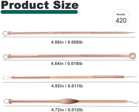 Pimple Popper Tool Kit-4 Pcs Acne Needle Tools Set- Blackhead Comedone Whitehead Popping Remover Tool for Nose Face Skin Blemish Extractor Tool - Rose Gold