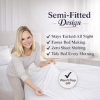 Sheets - Queen Sheet Set | 4-Piece Organic Cotton Percale, 1 Semi-Fitted No-Tuck Top Sheet, 1 Fitted Sheet & 2 Pillowcases | Easy Bed Making, Adjustable Bed | White/Charcoal Trim