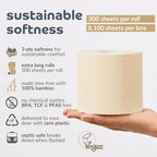 Bumboo Bamboo Toilet Roll 24 Pack | Unbleached Toilet Paper 3 ply, 300 Sheets | Eco Toilet Rolls | Plastic-Free, Soft, Strong & Sustainable Toilet Tissue, Beige