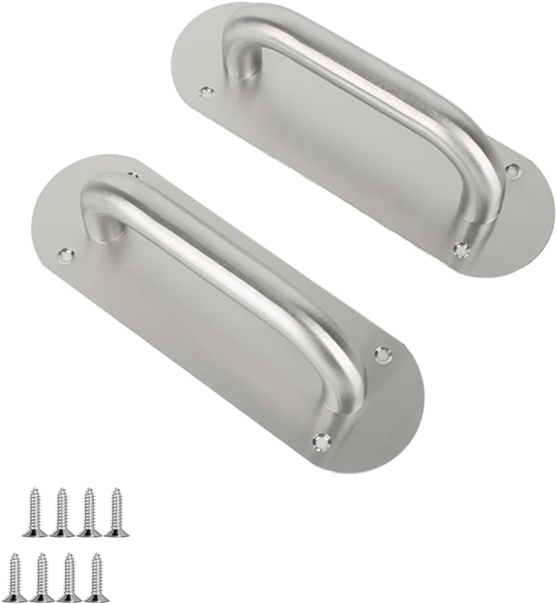 Stainless Steel Door Plate Handle, Heavy Duty Pull/Push, Sliding Barn Pull Shed Commercial Fire Door Handle,2 Pack,7.9" x 2.6" (Oval)