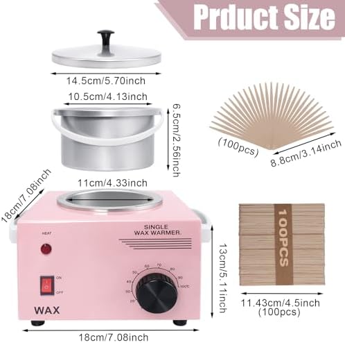 Electric Wax Warmer Machine for Body Hair Removal Hot SPA Aluminum Heater with Wooden Wax Sticks-Single Pot (Pink)
