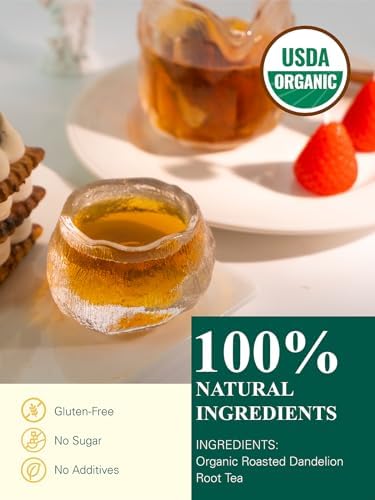 GLDNT Organic Roasted Dandelion Root Tea Bags, Roasted Aroma & Smooth Flavor, Caffeine Free, 100 Count
