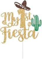 My 1st Fiesta Cake Topper, Mexican Baby's 1st Birthday Cake Decorations, Mexican Fiesta Themed Baby Shower First Birthday Party Decorations Gold Glitter