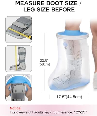 DNEOUXI Waterproof Extra Wide Leg Cast Cover for Shower, Extra Large Watertight Foot Protector Cover with Non-Slip Bottom for Plus Size Adults Surgery Casts Boots, Fits Leg Size 12"-29"