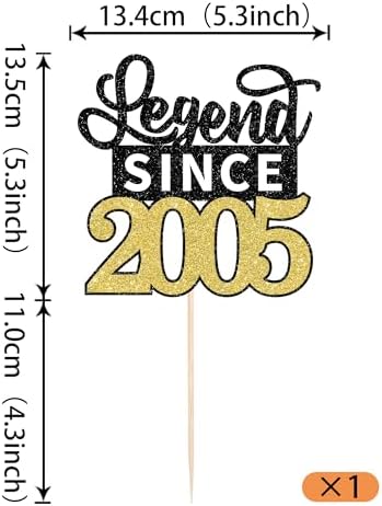 1 Pack Legend Since 2005 Cake Topper Glitter 21st Birthday Cake Pick Happy 21st Cheers to 21 Years Cupcake Decoration for Birthday Anniversary Wedding Party Supplies Black Gold