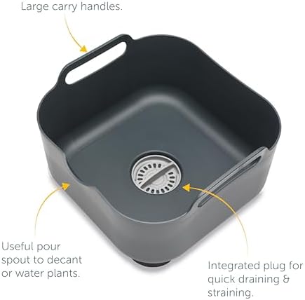 ReBorn - Recycled Washing Up Bowl - Kitchen Dish Wash & Drain - Large Carry Handles - Integrated Plug - Useful Pour Spout - 9 litres Capacity - Made in Britain (Grey)
