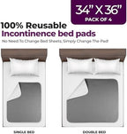 Epicessentials Incontinence Bed Pads Washable Waterproof - 34" x 36" Reusable Underpads Chucks Holds Up to 6 Cups - 500 GSM Heavy Absorbency Pee Pads for Adults, Dogs and Kids - 4 Pack - Grey/White