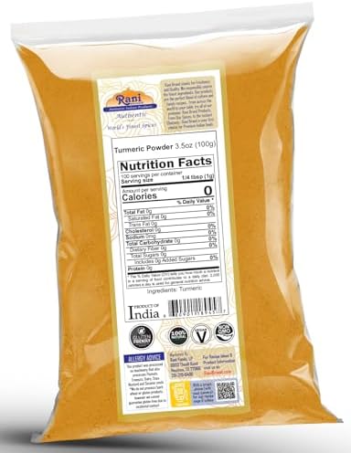 Rani Turmeric (Haldi) Root Powder Spice, (High Curcumin Content) 3.5oz (100g) ~ All Natural | 100% Pure, Salt Free | Vegan | Gluten Friendly | NON-GMO | Kosher | Indian Origin