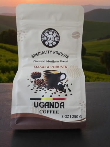 East African Coffees Specialty Robusta Coffee, Ground Medium Roast Coffee - 100% Robusta Coffee, Full Bodied and Rich Flavor, 8 oz Bag